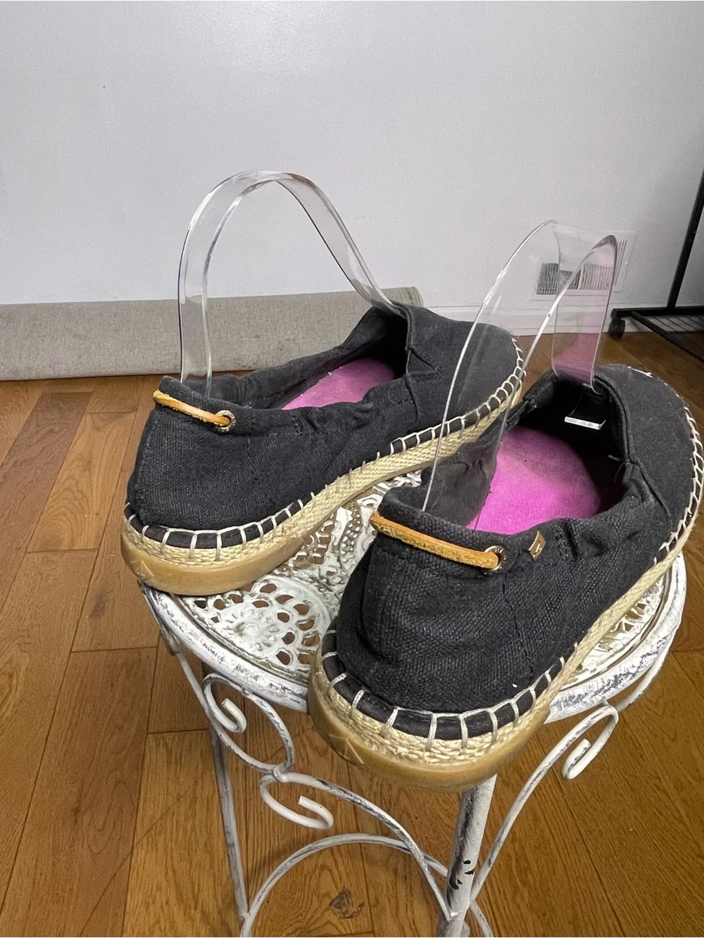 Sperry Black Espadrille Slip-Ons with Pink Insole